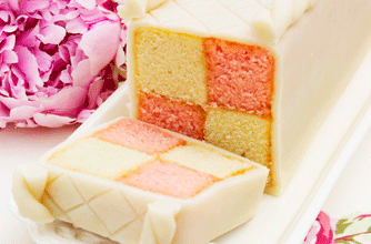 A light, spongy Battenburg Cake