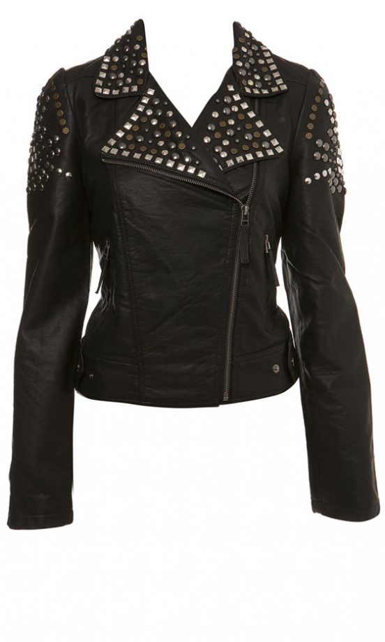 Miss Selfridge Black Studded PU Biker Jacket, £65