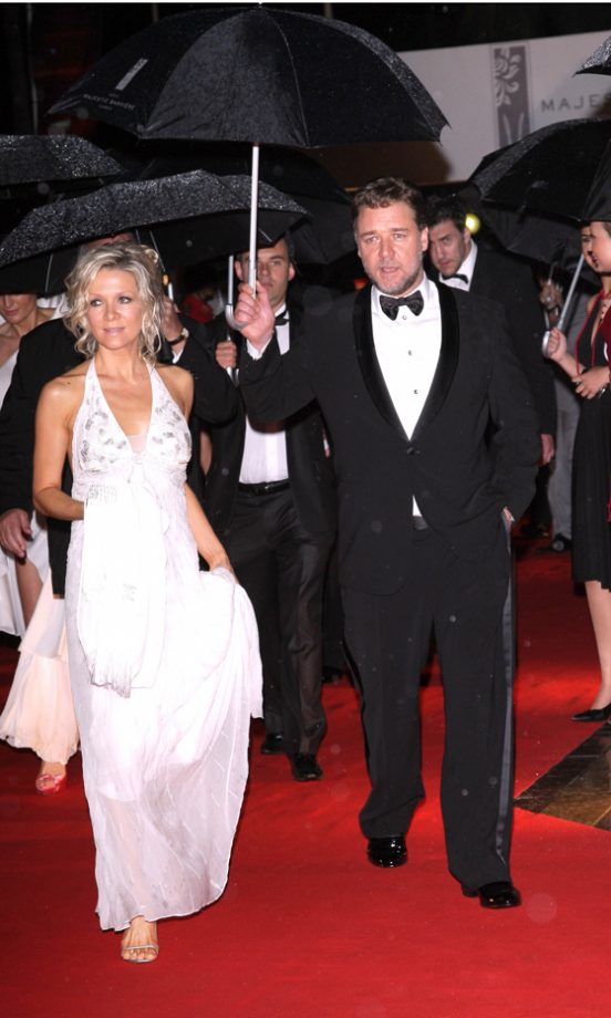 Russell Crowe With His Wife Danielle Spencer Wearing A Giorgio Armani Privé Mermaid Style Bustier Dress At The 63rd Cannes Film Festival, 2010