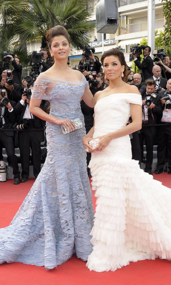 Aishwarya Rai Wearing And Eva Longoria Parker Both Carrying Wearing A Dress By Elie Saab Couture And Carrying Clutch Bags By Swarovski At The 63rd Cannes Film Festival, 2010