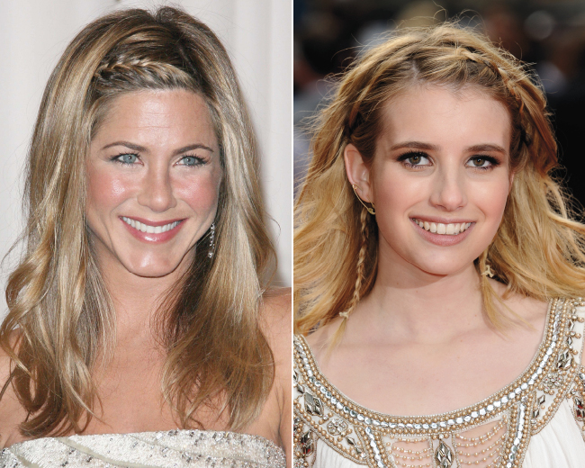 Jennifer Aniston and Emma Roberts hairstyles show how you can adapt the plaited hairstyle for any event