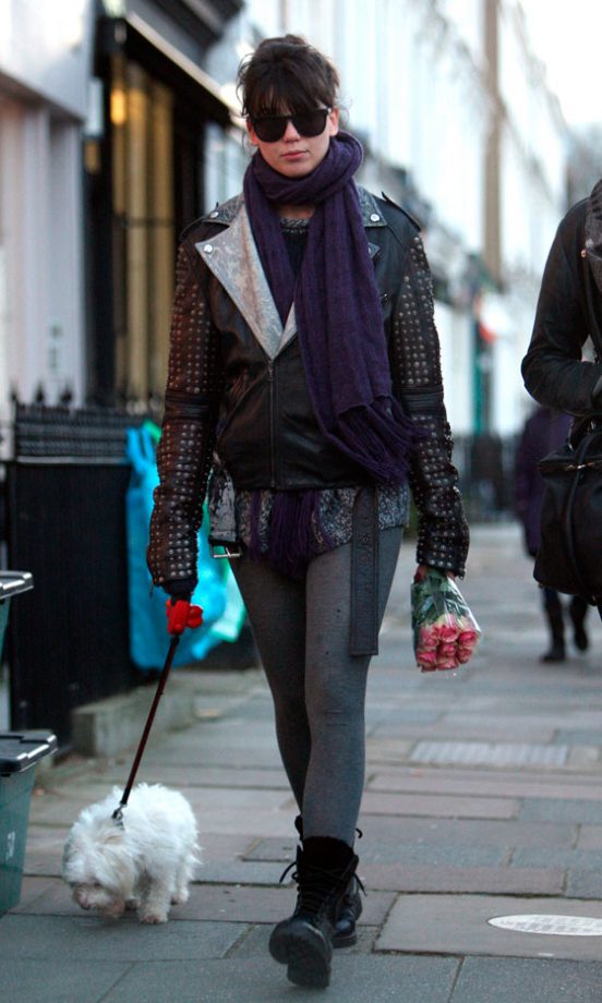 Daisy Lowe Rocks Her Studded Leather Jacket Walking Her Dog In Primrose Hill