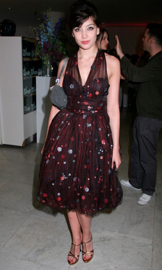 Daisy Lowe Glams Up In A Spot Print Dress At A Vogue Party At The London Design Museum, May 2008