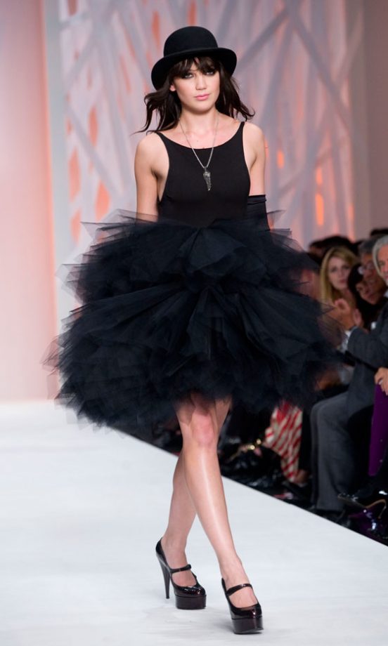 Daisy Lowe Stormed The Catwalk At The Fashion For Relief Charity Show In A Statement Black Dress, September 2008