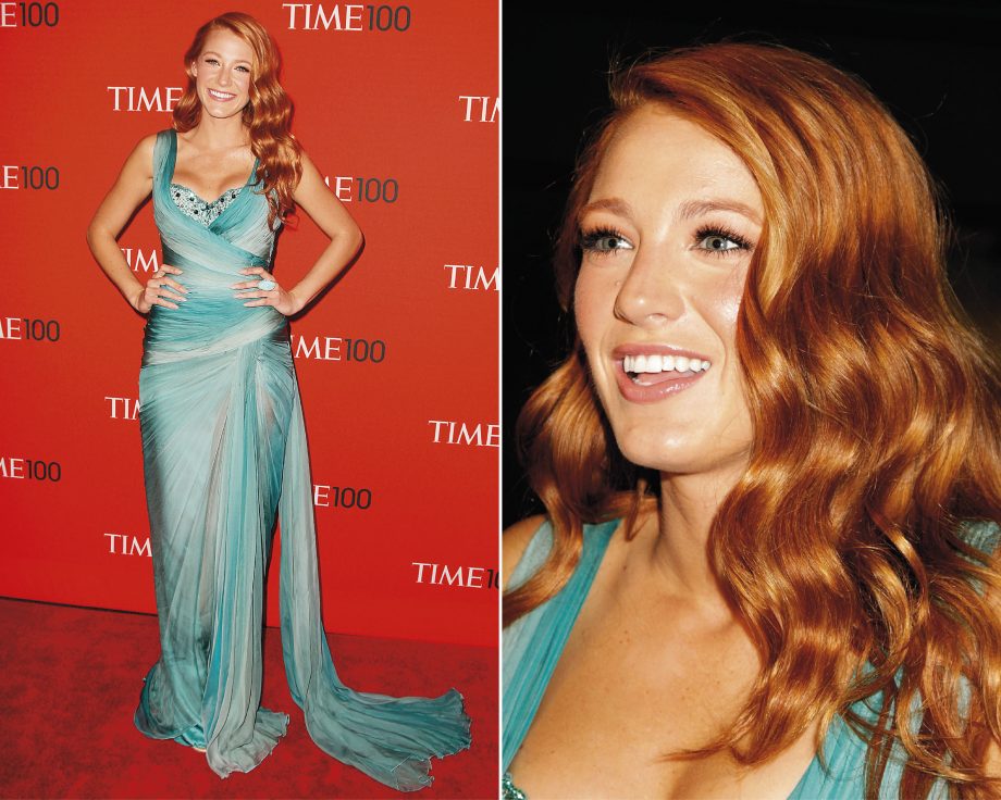 Blake Lively debuts a new red hair colour wearing a Zuhair Murad dress on the red carpet at a gala in New York