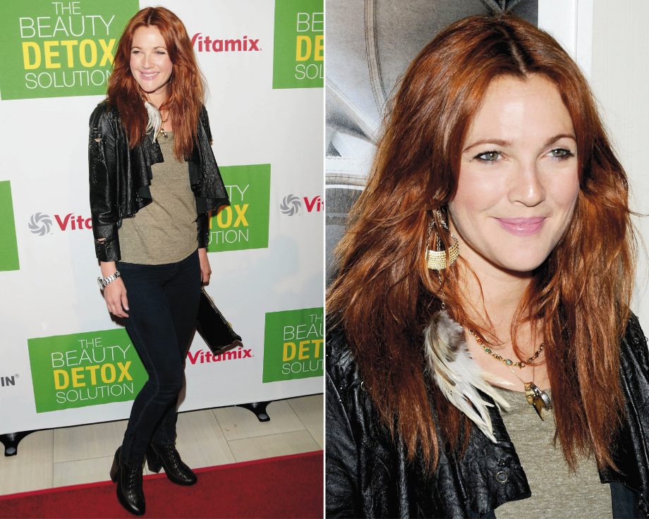Drew Barrymore shows off her new red hair colour on the red carpet