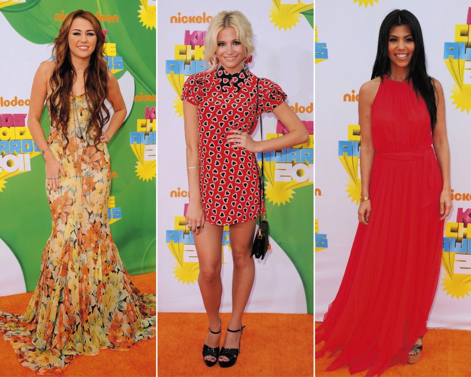 Miley Cyrus, Pixie Lott in Miu Miu and Kourtney Kardashian on the red carpet at the Nickelodeon Kids Choice Awards 2011 in LA