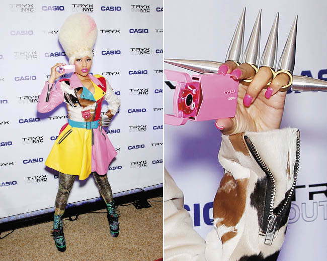 Nicki Minaj in a colour popping outfit at a Casio launch in New York