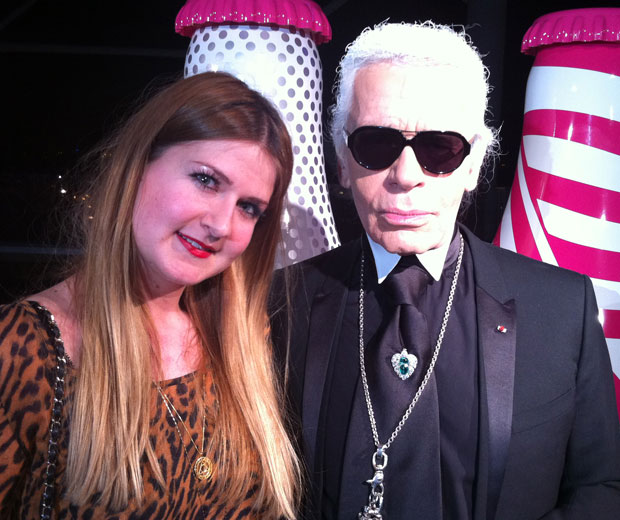 Karl Lagerfeld and LOOK's Fashion News Editor Lucy Wood at the Diet Coke launch in Paris