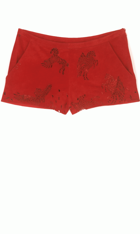 Topshop By Unique Red Suede Laser Cut Hotpants, £100
