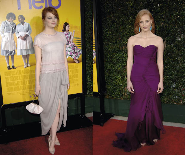 Emma Stone and Jessica Chastain in LA at the premier of their new movie The Help