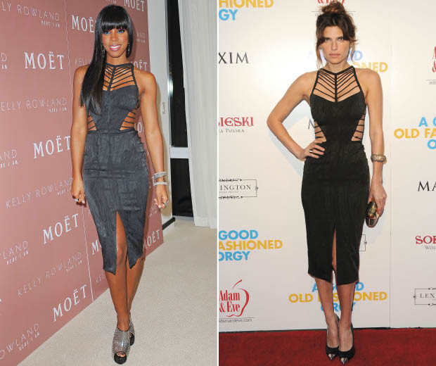 Kelly Rowland and Lake Bell in the same Cusnie et Ochs cutaway dress