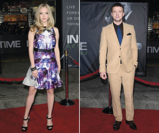 Amanda Seyfried and Justin Timberlake attend the LA premiere of In Time