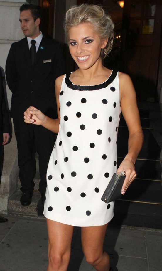 Mollie King Stuns In A White And Black Polka Dot Dress