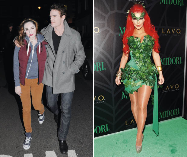 Kelly Brook as Bella Swan and Kim Kardashian as Poison Ivy dressed up for Halloween