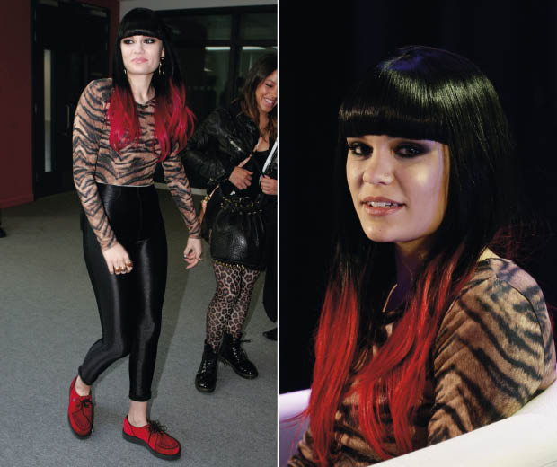 Jessie J shows off her new flame red and black dip dyed hairstyle