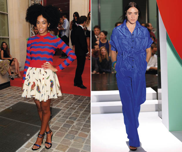 Solange Knowles, left, and Chloe Sevingy on the catwalk, right, at the SS12 Kenzo show during Paris Fashion Week