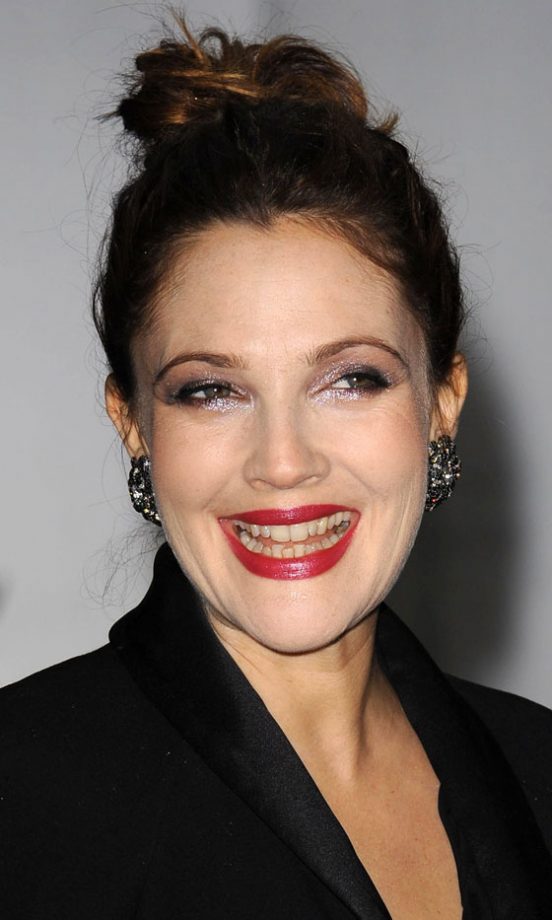 Drew Barrymore Jumps On The Topknot Bandwagon With This Messy Up Do Hairstyle - We Love! 2011