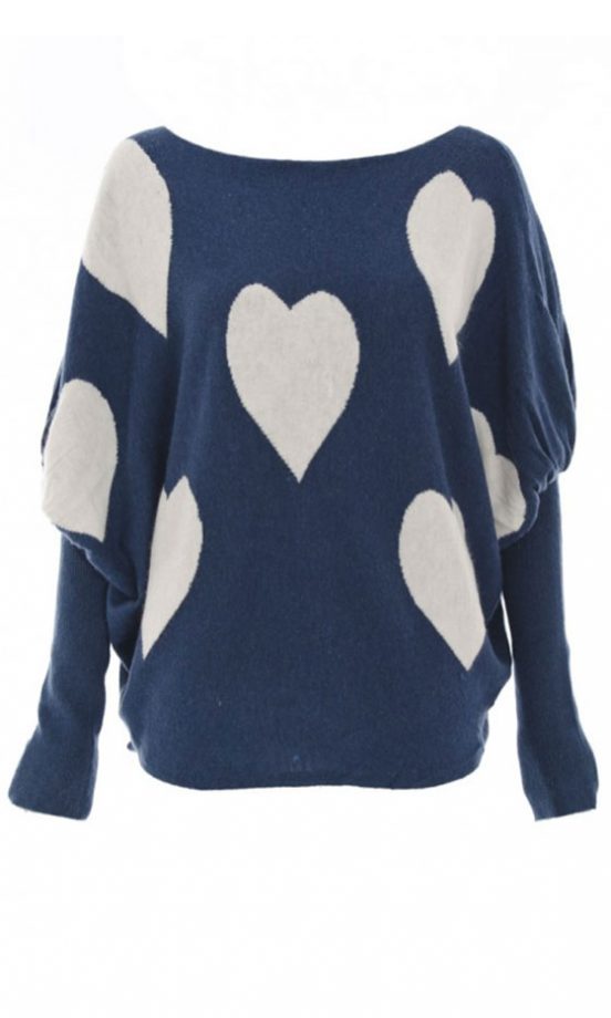 Quiz Blue And Cream Knitted Heart Jumper, £29.99