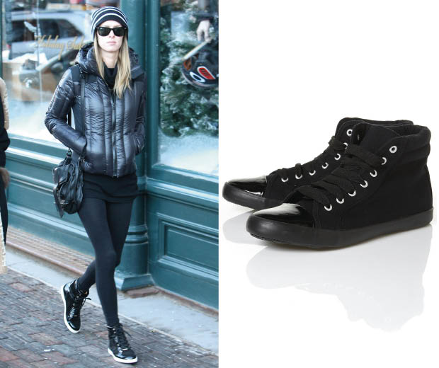 Nicky Hilton out and about in Aspen, left, Topshop hi-top trainers like Nicky's, right