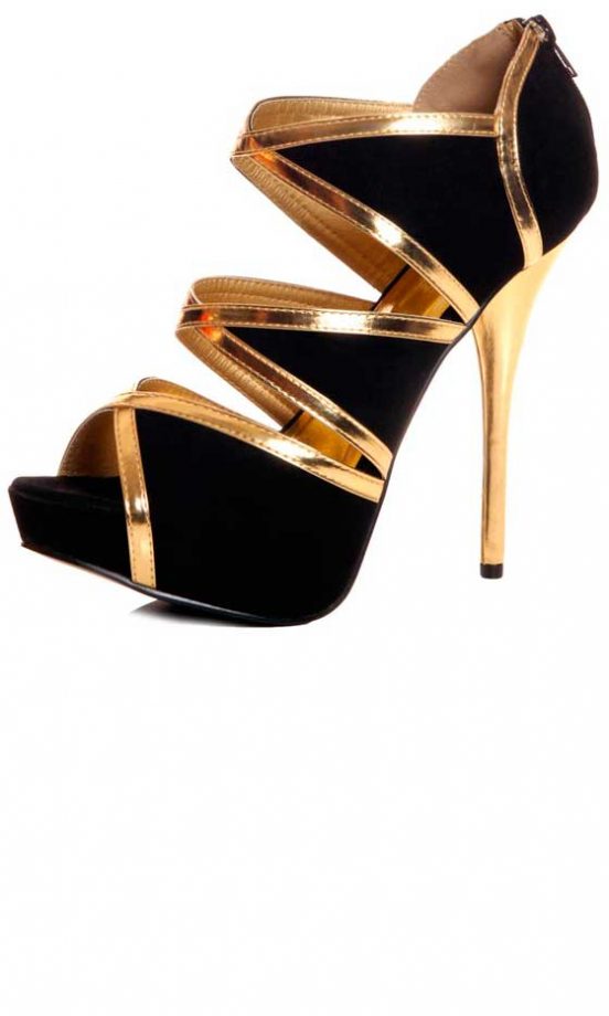 Boohoo Black Peep Toe Metallic Heels