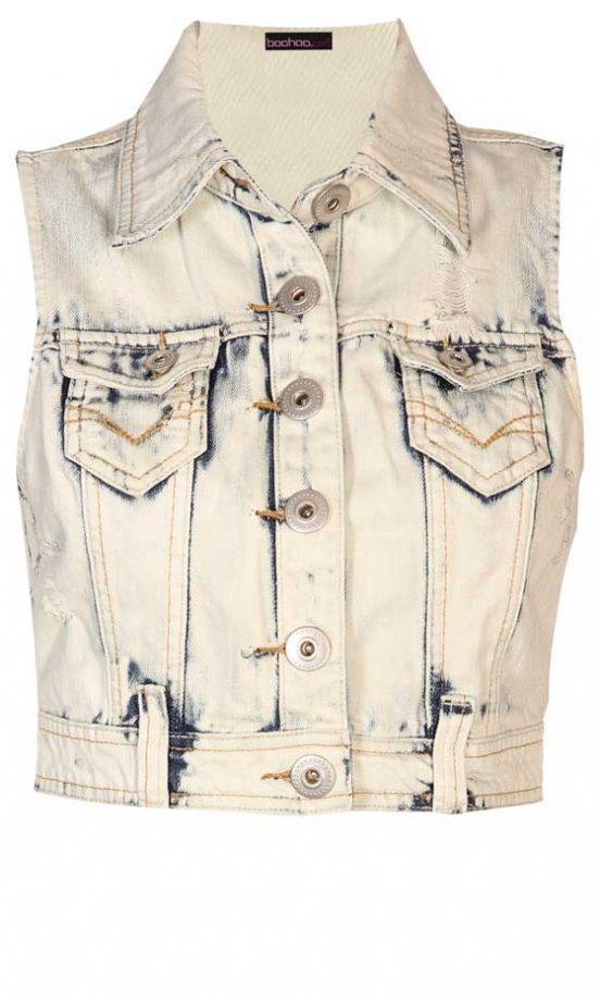 Boohoo Cropped Acid Denim Waistcoat
