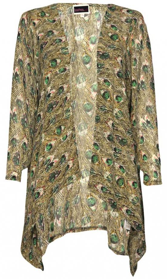 Boohoo Chiffon Feather Print Kimono