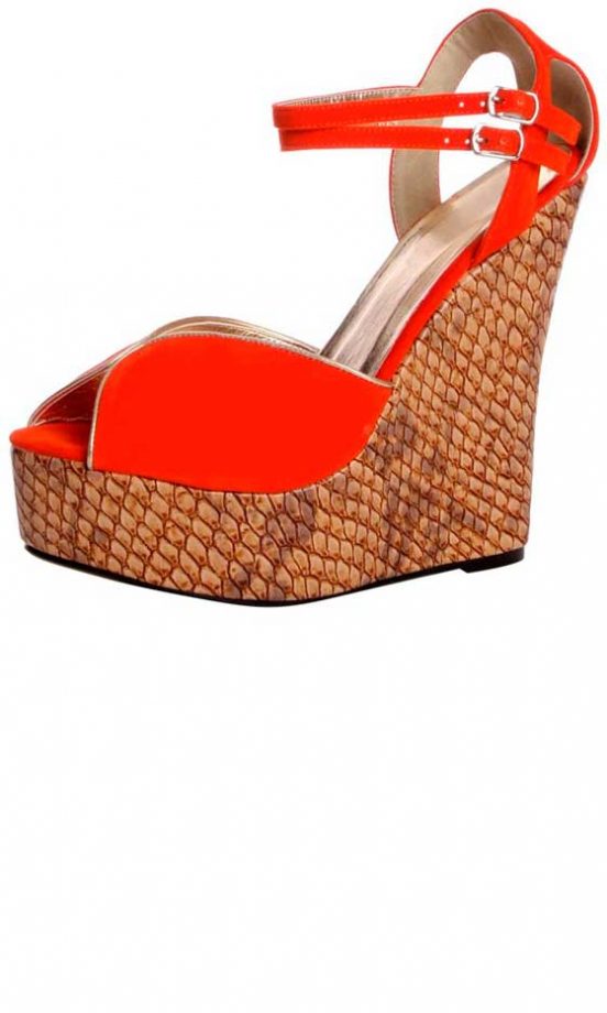 Boohoo Orange Double Strap Snake Effect Wedges, £30