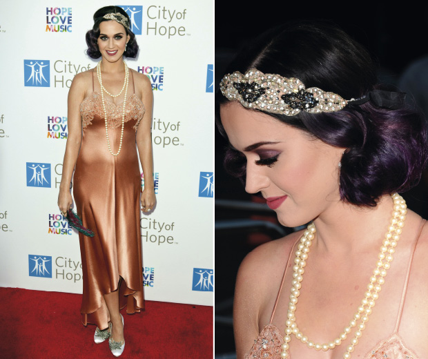 Katy Perry wearing a flapper style dress on the red carpet