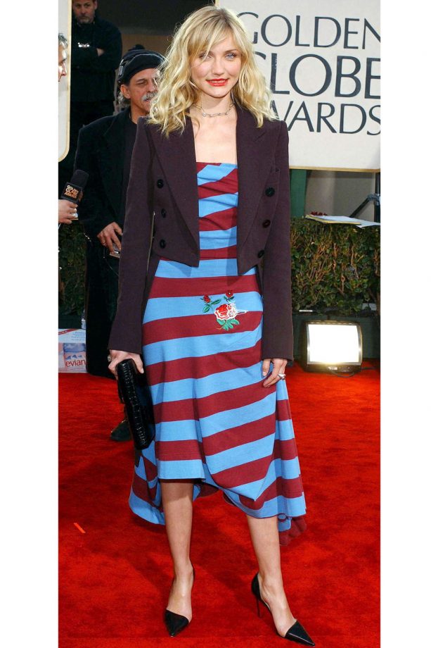Cameron Diaz At The Golden Globes Rocking Bold Stripes, 2001