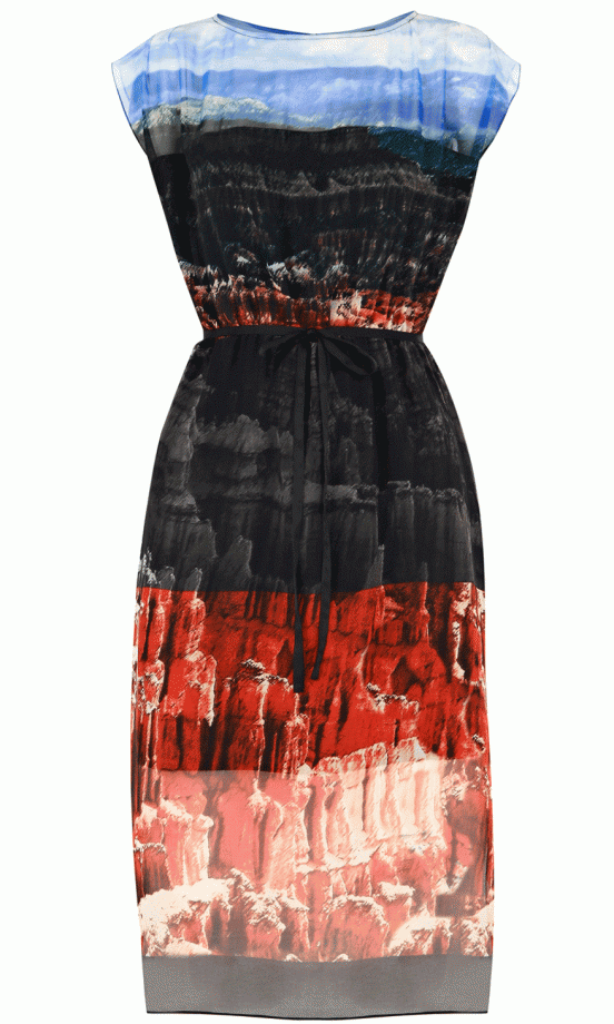 We love this Warehouse's gorgeous canyon-print dress!