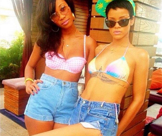Rihanna showed off her fit bod and huge tattoo!