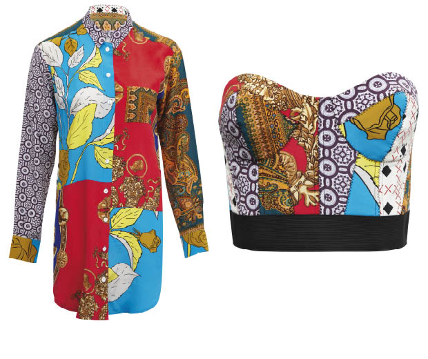 A printed shirt, £65, and bustier, £45, from Asos' limited edition Patchwork Collection