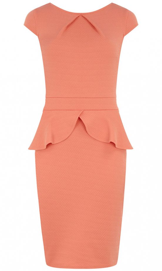 Dorothy Perkins Coral Waffle Peplum Dress, £22