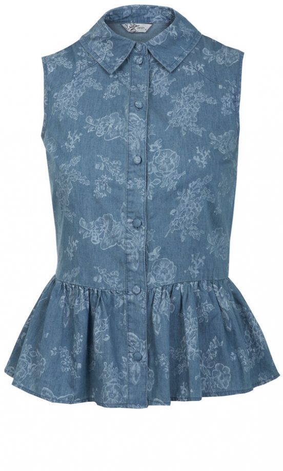 SS13 Fashion Trends: Florals - Miss Selfridge Floral Print Demin Peplum Top,£30