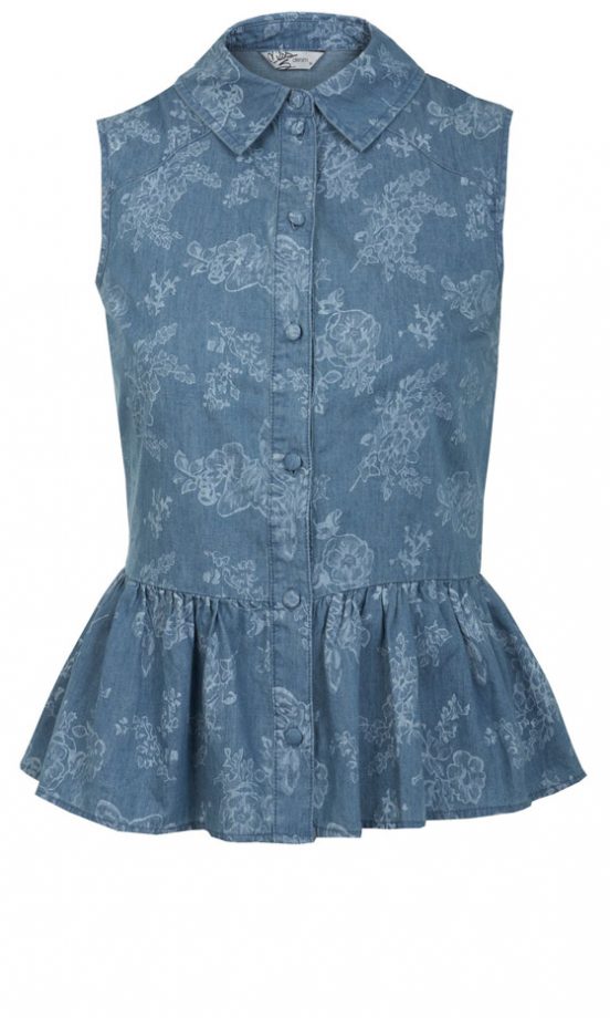 Miss Selfridge Floral Print Denim Peplum Top, £30