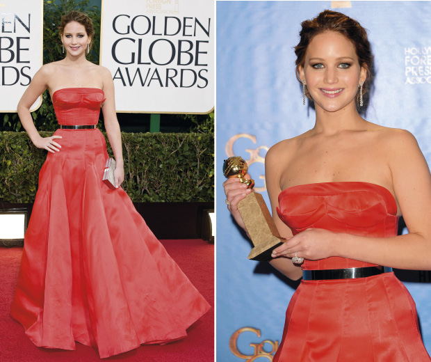 Best Actress winner Jennifer Lawrence in Dior Haute Couture at the 2013 Golden Globe Awards