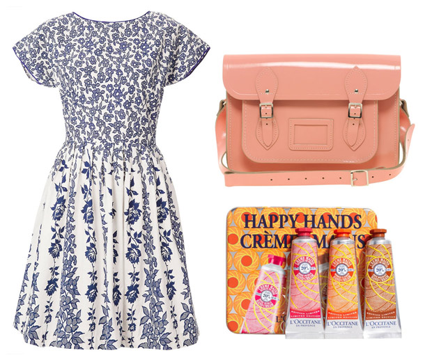 Topshop dress, Cambridge Satchel Company bag and hand cream set, 2013