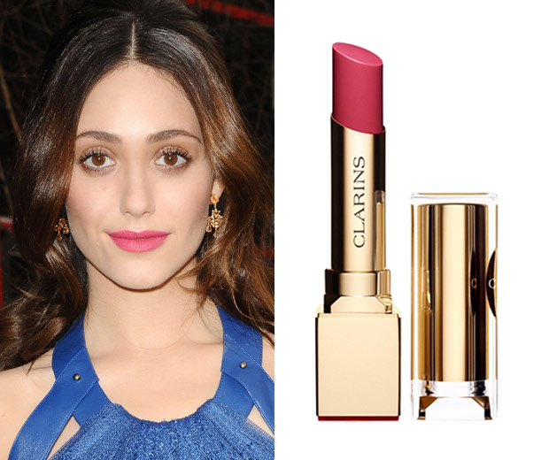 Emmy Rossum wears a pink lipstick like Clarins Tropical Pink, 2013