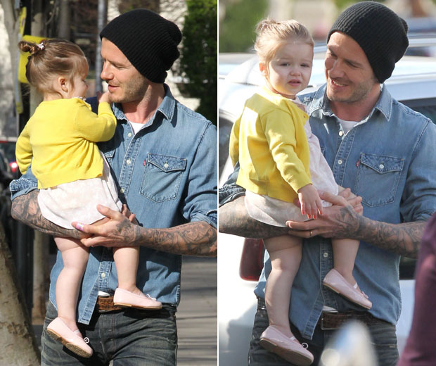 David Beckham stepped out in the sunshine with Harper today