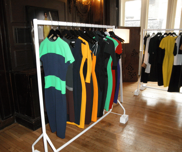 Rails of clothes at the Victoria Beckham AW13 press day in London