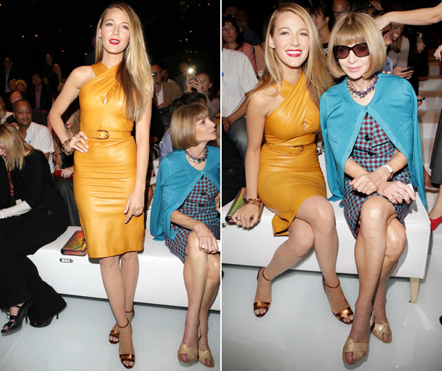 Blake rocked a sexy leather stunner of a frock on the Gucci FROW at Milan Fashion Week