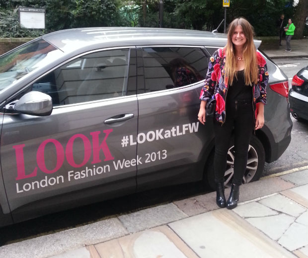 LOOK's Senior Fashion News Editor Lucy Wood with her amazing London Fashion Week wheels