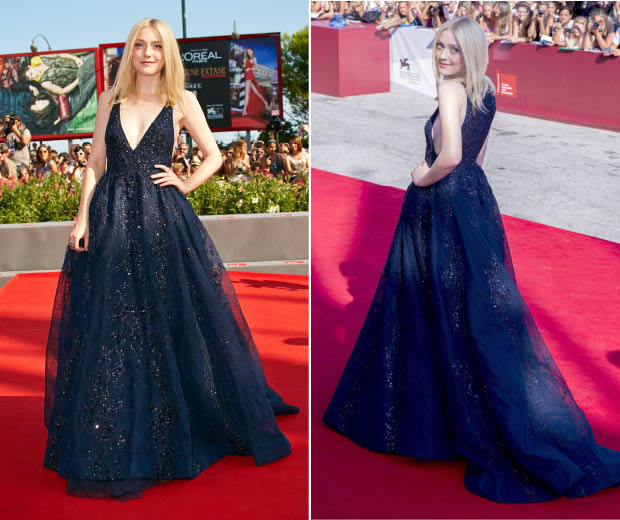 Dakota Fanning steals the red carpet show in an Elie Saab gown at the 70th Venice International Film Festival