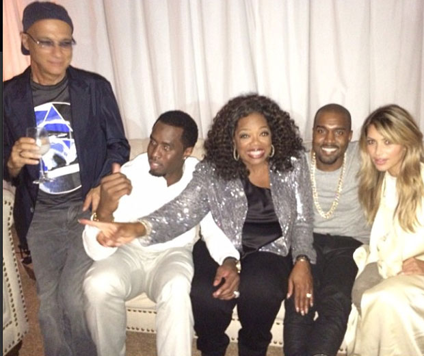 Unlikely celebrity friends? Kim and Kanye get cosy with Oprah and Mr Diddy