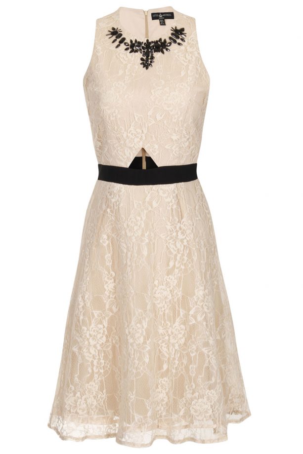 Little Mistress Cream Lace Embellished Dress, £65