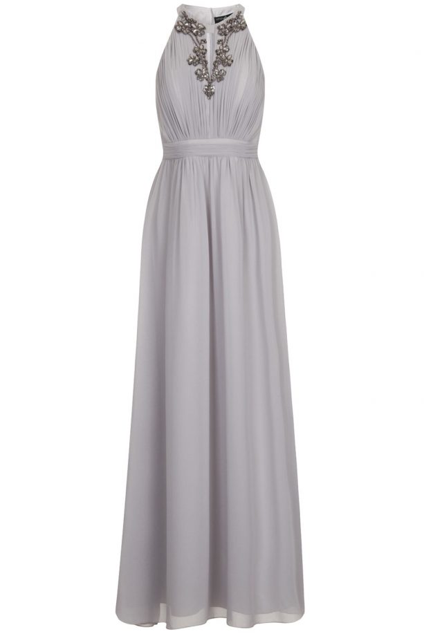 Little Mistress Grey Embellished Neck Detail Maxi, £82