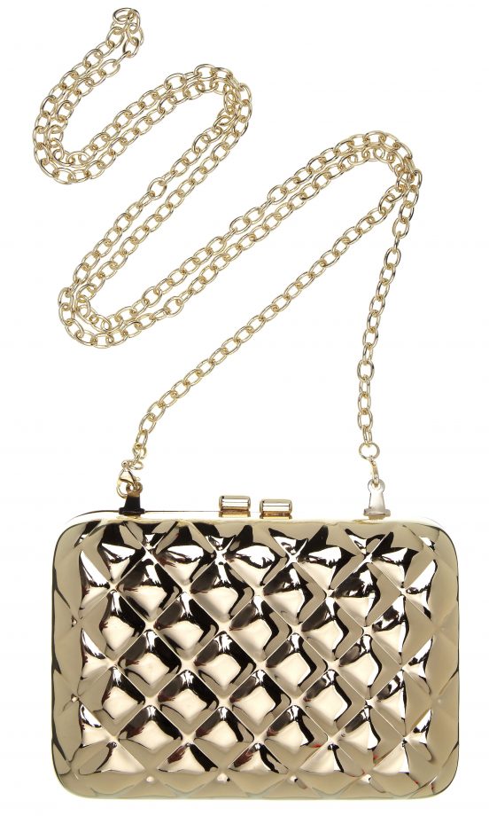 River Island AW13 Gold Clutch Bag With Chain