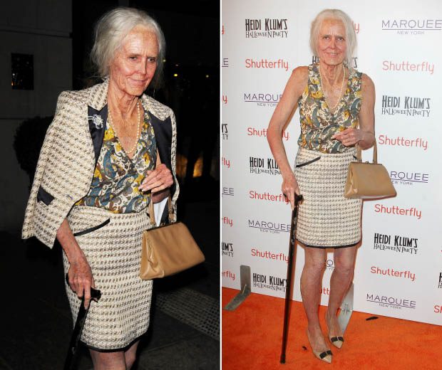 Supermodel Heidi Klum dresses as an old lady for Halloween