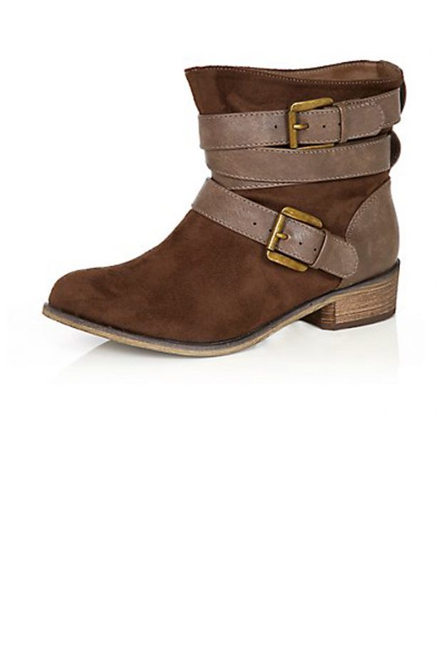 New Look Brown Wrap Buckle Strap Ankle Boots, £39.99